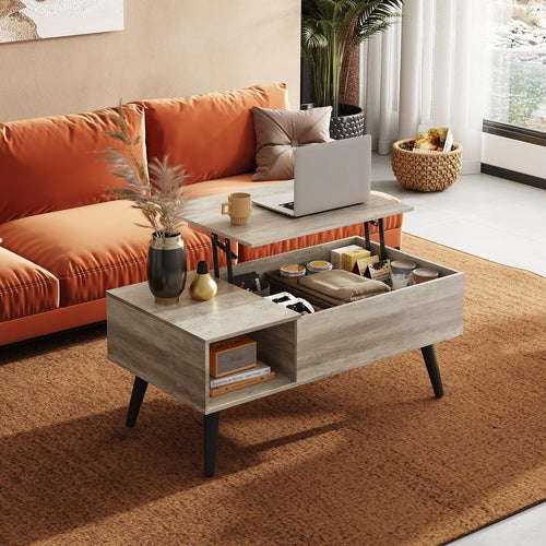 Table Basse Réglable en Hauteur, Extensible, Table de Salon avec Grand Compartiment de Rangement Caché, Plateau de Levage, Table Basse pour Bureau, Table de Canapé