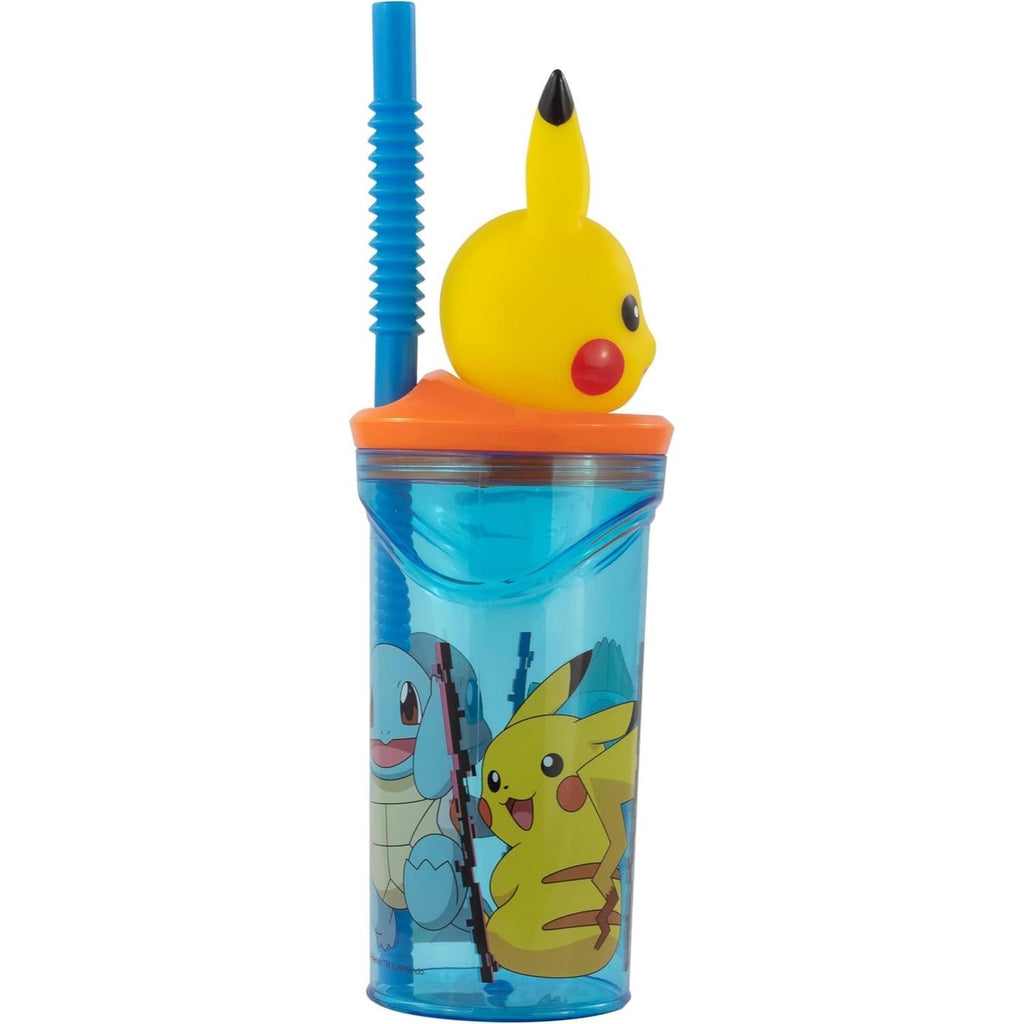 POKÉMON - Tasse de 360 ml avec Paille et Personnage 3D pour Enfants - Pikachu