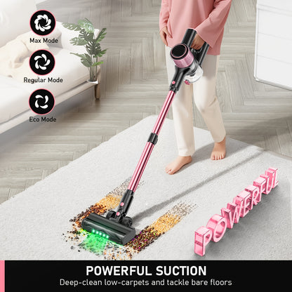 Aspirateur Balai Sans Fil Léger 10 en 1 à Haute Aspiration pour Animaux et Maison, Autonomie de 45 Minutes avec Tuyau Extra-long Amélioré, Brosses -nœuds, Lumière LED Verte pour Nettoyage de Sols, Tapis et Poils d'Animaux