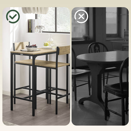 Table Haute Table de Cuisine Table de Salle à Manger Ensemble Repas Bistrot Avec 2 Chaises 1 Table 2 Places Chaises Rangement Sous Table Pour Cuisine Salle à Manger Balcon Salon Décor Bois Naturel 89x87x45cm SoBuy PHU14-O