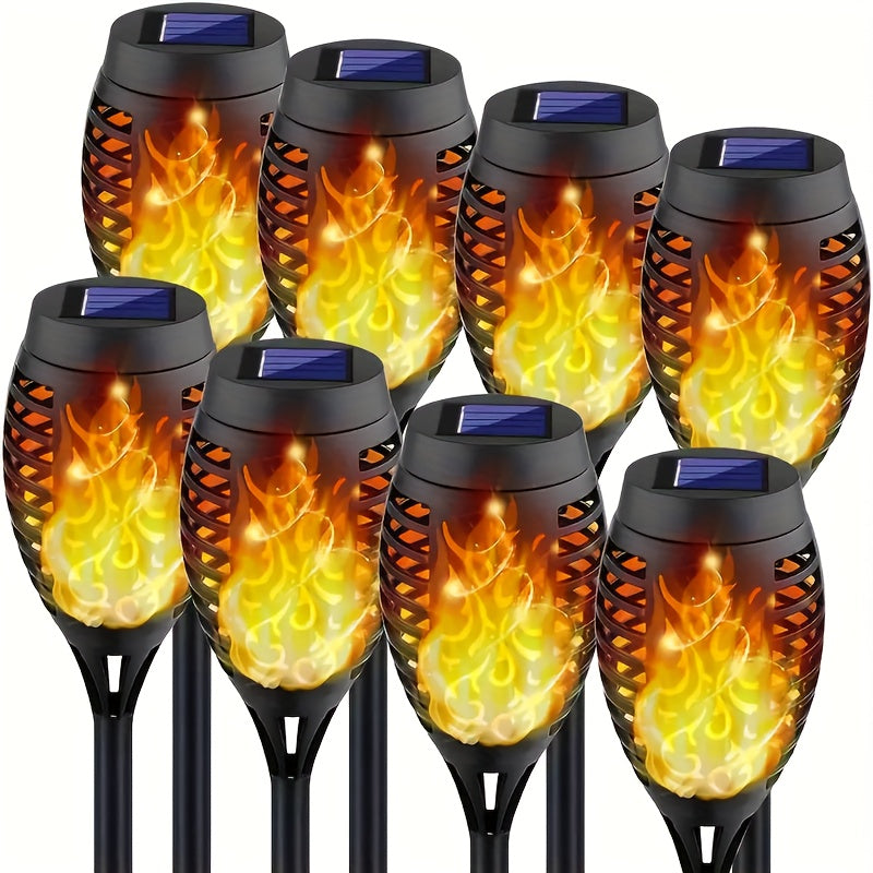 Lot de 4/6/8/10/12 lampes torches solaires à effet flamme, IPX5, éclairage extérieur de jardin et allée, plastique durable, célébrations de fêtes et ambiance de patio, décoration de jardin festive à effet flamme vacillant