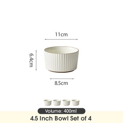 Ensemble de 4 bols de 11 cm (4,5 pouces), 400 ml, blanc perle, avec bords marron foncé dessinés à la main, ensemble de bols, vaisselle en céramique, bol à muesli, bol à petit-déjeuner, bol à dessert, bol à crème, bol à glace, bol à salade, bol à fruits, b
