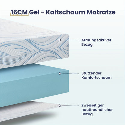Matelas Bedstory 90X200 120X200 140X200 160X200 180X200 Cm, Fermeté H2/H3, Matelas en mousse froide de 16 cm