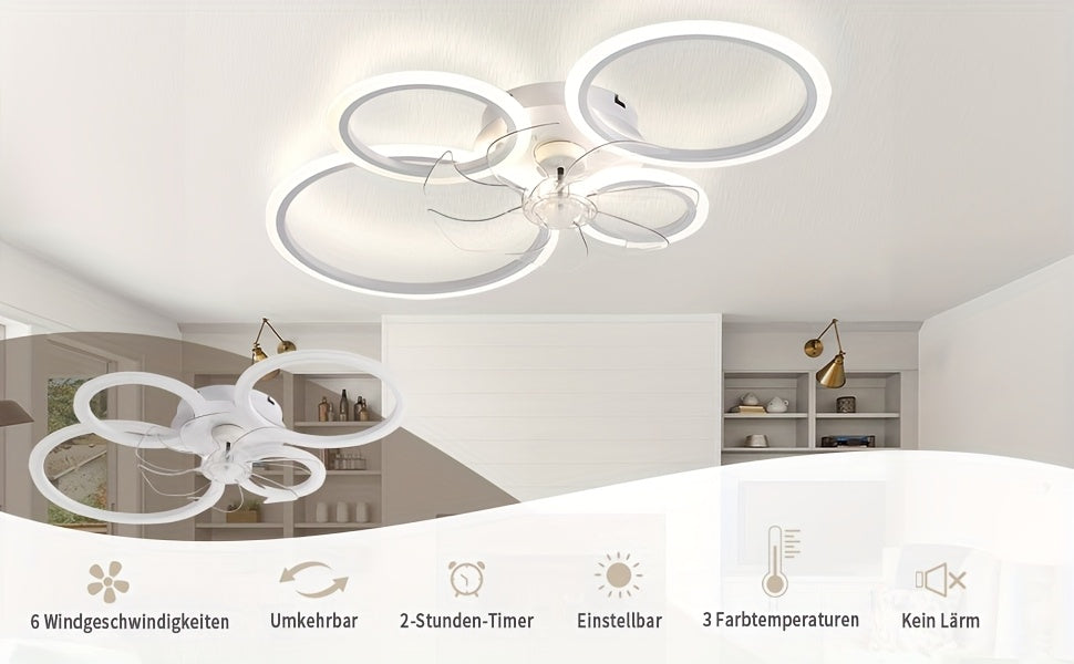Plafonnier Ventilateur Moderne LED 6 Vitesses Dimmable avec Ventilateur, Luminaire de Plafond Dimmable à Température Variable avec Ventilateur, Idéal pour Chambre, Salon, Salle à Manger