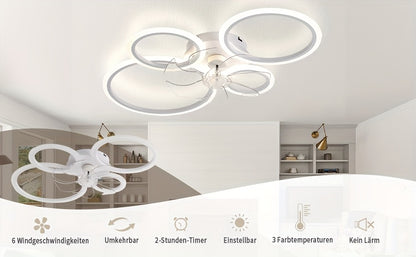 Plafonnier Ventilateur Moderne LED 6 Vitesses Dimmable avec Ventilateur, Luminaire de Plafond Dimmable à Température Variable avec Ventilateur, Idéal pour Chambre, Salon, Salle à Manger