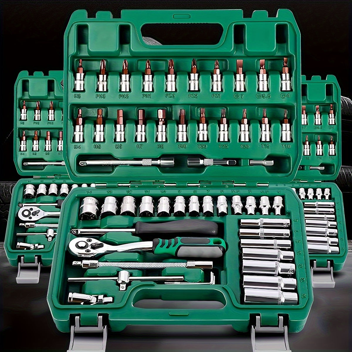Lot de 216 et 53 pièces, trousse d'outils mécanique professionnelle haut de gamme, douilles standard et de profondeur 1/2" * 1/4" 3/8" drive, clé à cliquet, clé dynamométrique, pour réparation auto pièces et outillage mécanique ménager, outils réparation