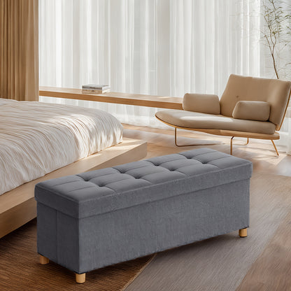 Banquette Ottoman de Rangement, Repose-Pieds Pliable avec Pieds en Bois Massif, 38 x 110 x 40cm, Banquette pour Fin de Lit, Salon, Chambre à Coucher, Entrée