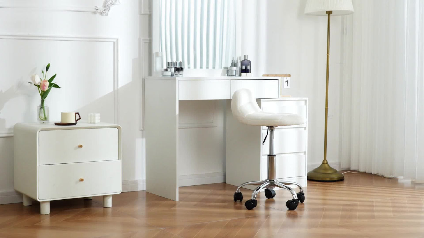 Tabouret de bureau 1x avec roulettes, chaise de coiffeuse à hauteur réglable, tabouret à bascule à roulettes avec dossier bas, tabouret de travail, hauteur d'assise 43,5-55 cm, velours