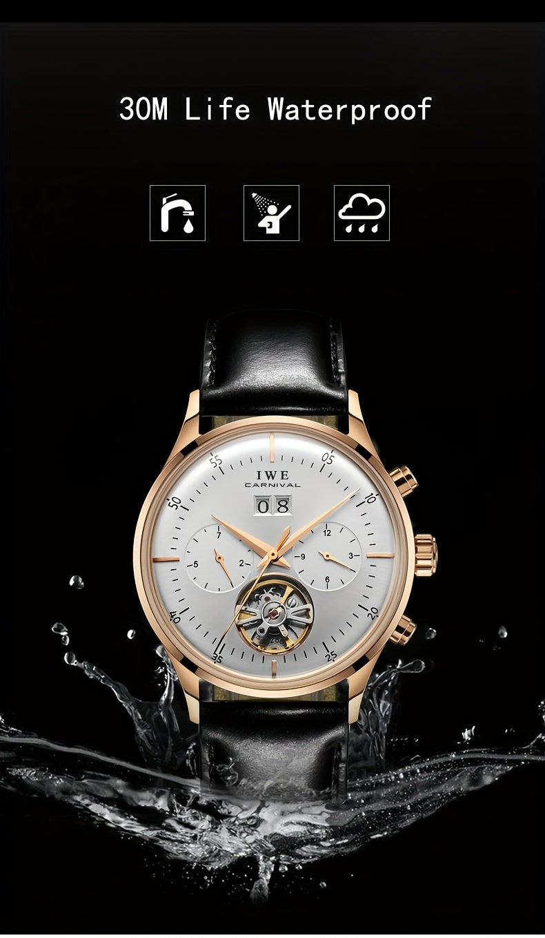 [I&W Carnival] Montre mécanique multifonction pour hommes, montre ultra-fine à remontage automatique, cadeau de vacances parfait, sans pile