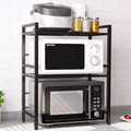 Étagère micro-ondes extensible à 3 niveaux, Organisateur d'armoire micro-ondes de comptoir de cuisine, Étagère micro-ondes en métal avec 6 crochets, Étagère de rangement d'organisation de cuisine réglable pour le stockage d'appareils de cuisine tels que l