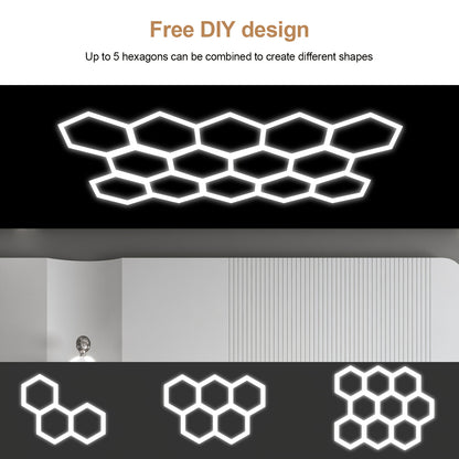 Lumière LED Hexagonale Nid d'Abeille, Cadre en Métal Doré Poli, Montage Semi-Encastré à 5 Trous, Souterrain pour Éclairage de Garage, Lumière Blanche Froid 6500K, 192W, Facile à Installer, Convient aux Garages, Ateliers, Lampes de Porte (Blanc), Lampes LE
