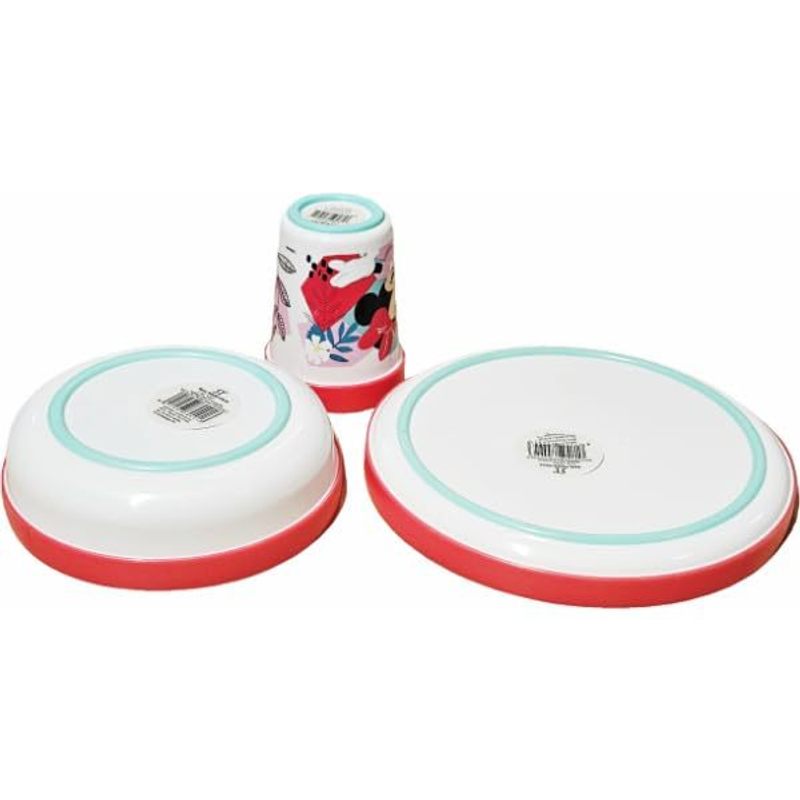 Ensemble de vaisselle réutilisable pour enfants, bicolore – Ensemble de 3 pièces : assiette, bol et tasse pour enfants et bébés avec base antidérapante – (Pour MINNIE MOUSE)