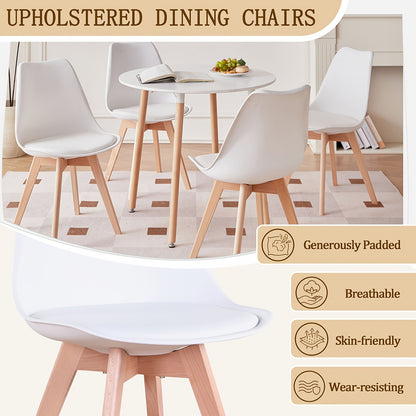 Ensemble de 6 chaises de salle à manger modernes du milieu du siècle, chaises de cuisine, chaises de bureau, chaise coquillage de designer avec coussins ergonomiques en similicuir et pieds en bois massif pour cuisine, salon, chambre à coucher, blanc