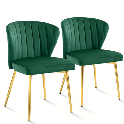 Chaises de salle à manger modernes, Fauteuil d'appoint en velours, Chaises de salon, Lot de 2, Chaise latérale rembourrée avec pieds en métal doré pour salle à manger, cuisine, coiffeuse, terrasse