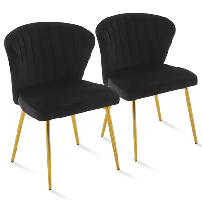 Chaises de salle à manger modernes, Fauteuil d'appoint en velours, Chaises de salon, Lot de 2, Chaise latérale rembourrée avec pieds en métal doré pour salle à manger, cuisine, coiffeuse, terrasse