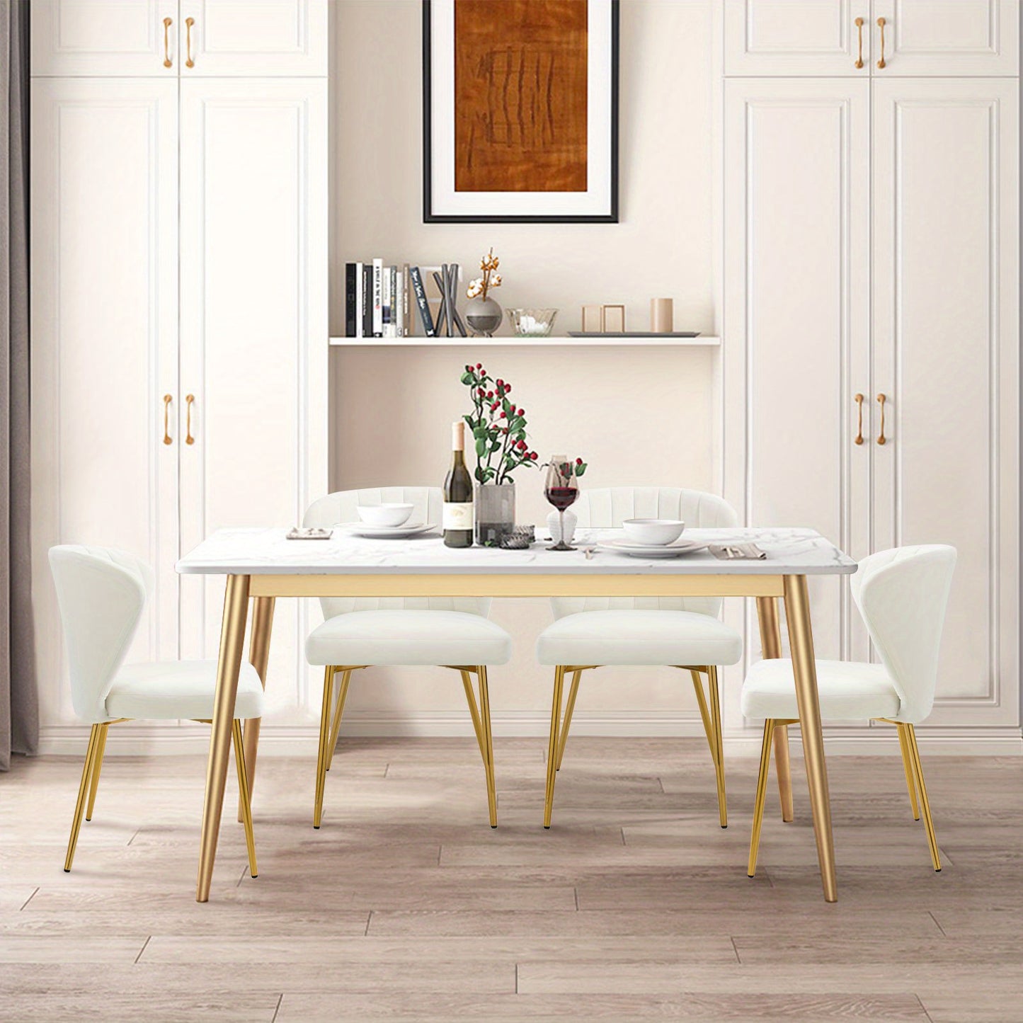Chaises de salle à manger modernes, Fauteuil d'appoint en velours, Chaises de salon, Lot de 2, Chaise latérale rembourrée avec pieds en métal doré pour salle à manger, cuisine, coiffeuse, terrasse
