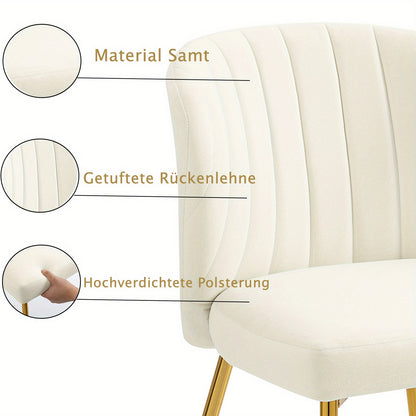 Chaises de salle à manger modernes, Fauteuil d'appoint en velours, Chaises de salon, Lot de 2, Chaise latérale rembourrée avec pieds en métal doré pour salle à manger, cuisine, coiffeuse, terrasse