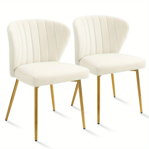 Chaises de salle à manger modernes, Fauteuil d'appoint en velours, Chaises de salon, Lot de 2, Chaise latérale rembourrée avec pieds en métal doré pour salle à manger, cuisine, coiffeuse, terrasse