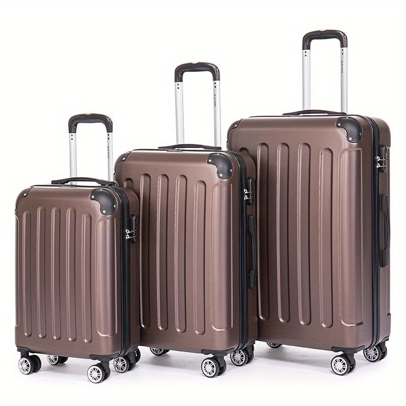 Ensemble de bagages trois pièces comprenant des valises de 20, 24 et 28 pouces, parfait pour les voyages en famille. Cette combinaison comprend une valise cabine de 20 pouces idéale pour les voyages d'affaires, une boîte de rangement sécurisée avec un ver