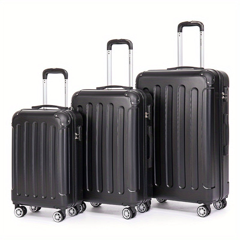 Ensemble de bagages trois pièces comprenant des valises de 20, 24 et 28 pouces, parfait pour les voyages en famille. Cette combinaison comprend une valise cabine de 20 pouces idéale pour les voyages d'affaires, une boîte de rangement sécurisée avec un ver