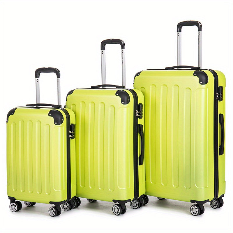 Ensemble de bagages trois pièces comprenant des valises de 20, 24 et 28 pouces, parfait pour les voyages en famille. Cette combinaison comprend une valise cabine de 20 pouces idéale pour les voyages d'affaires, une boîte de rangement sécurisée avec un ver