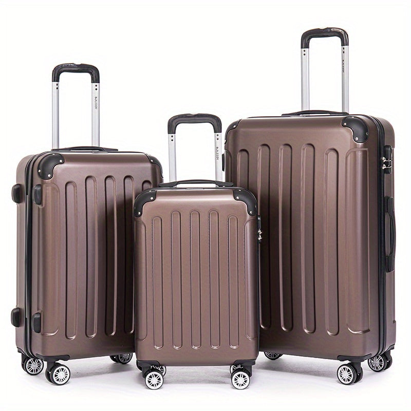 Ensemble de bagages trois pièces comprenant des valises de 20, 24 et 28 pouces, parfait pour les voyages en famille. Cette combinaison comprend une valise cabine de 20 pouces idéale pour les voyages d'affaires, une boîte de rangement sécurisée avec un ver