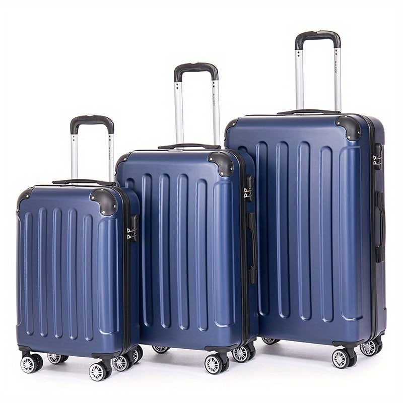 Ensemble de bagages trois pièces comprenant des valises de 20, 24 et 28 pouces, parfait pour les voyages en famille. Cette combinaison comprend une valise cabine de 20 pouces idéale pour les voyages d'affaires, une boîte de rangement sécurisée avec un ver