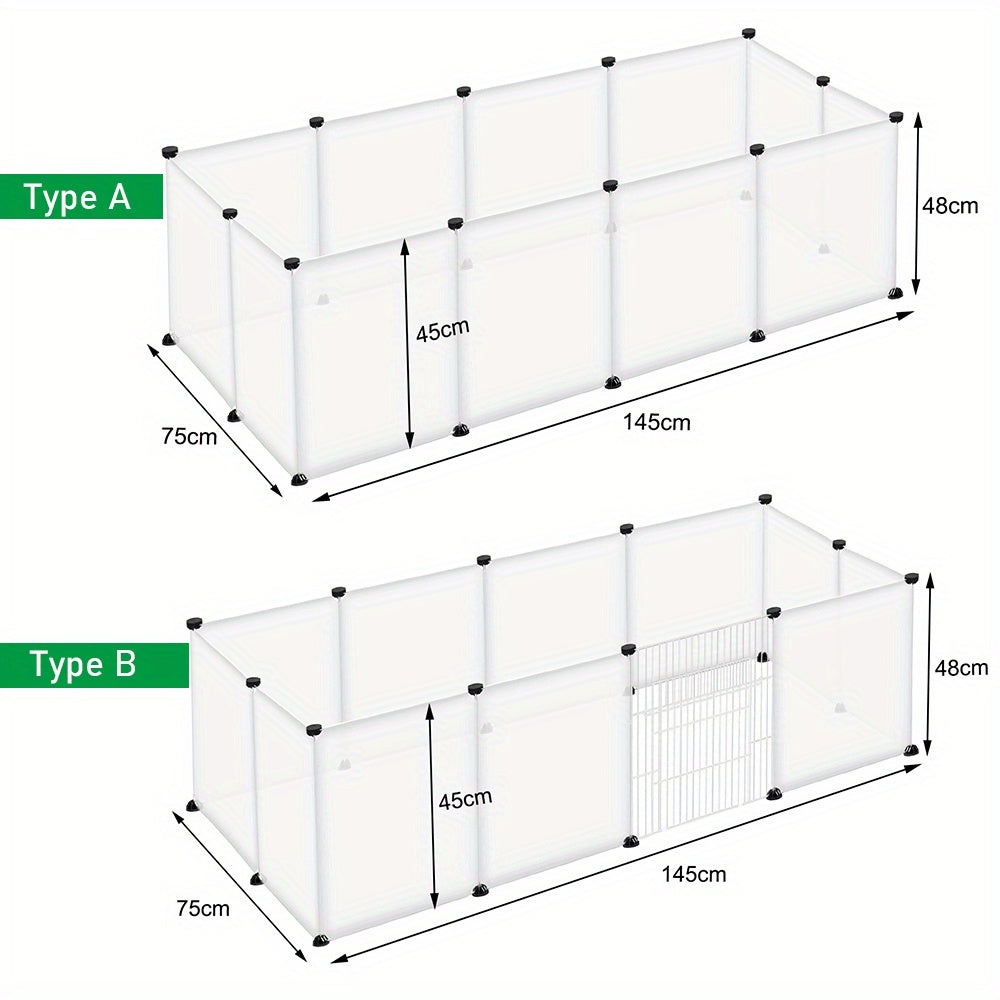 Enclos extensible en plastique de 145x75x48 cm pour lapins en liberté, parc pour petits animaux pour lapins, hamsters, chiots et chatons (avec/sans porte)