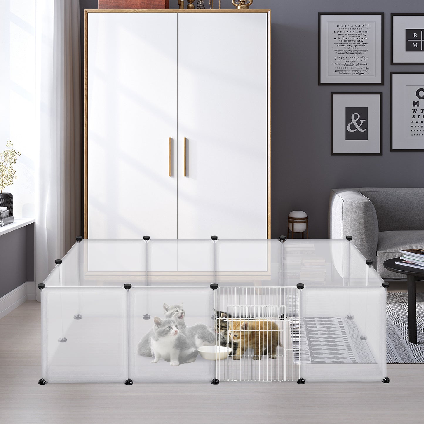 Enclos extensible en plastique de 145x75x48 cm pour lapins en liberté, parc pour petits animaux pour lapins, hamsters, chiots et chatons (avec/sans porte)
