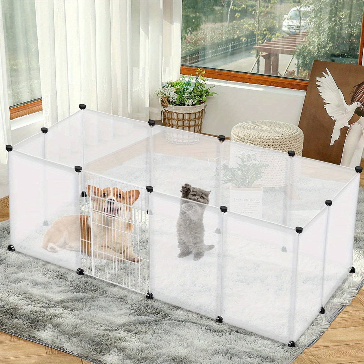 Enclos extensible en plastique de 145x75x48 cm pour lapins en liberté, parc pour petits animaux pour lapins, hamsters, chiots et chatons (avec/sans porte)