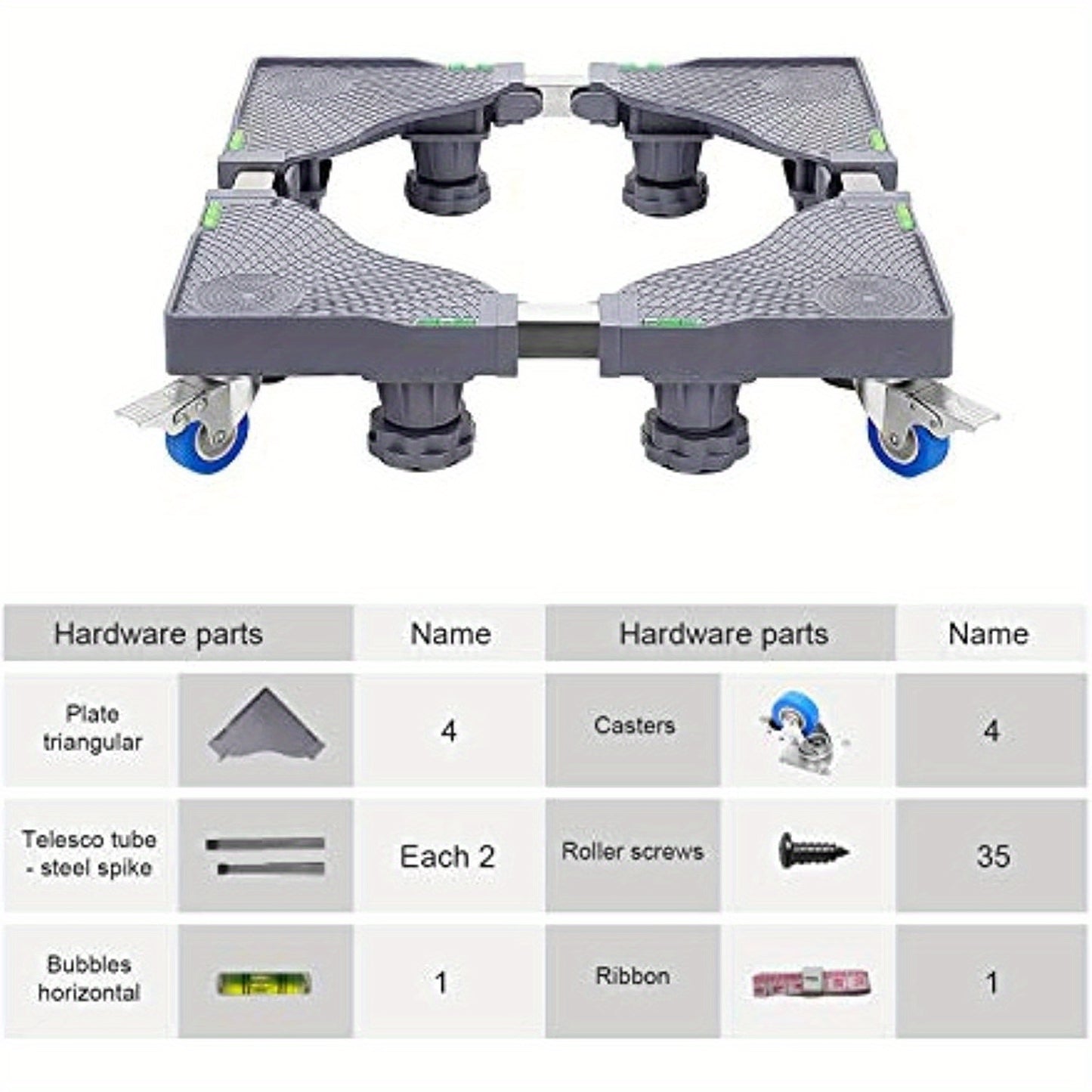 Pied de machine à laver 40-68 cm, base de support réglable pour lève-meuble, pour sèche-linge, machine à laver et réfrigérateur