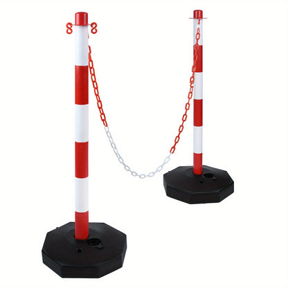 Poteau de délimitation en plastique avec chaîne de barrière 140 cm et base en PE, poteau barrière PP 82 cm, cône de signalisation flexible, incluant panneaux d'avertissement, rouge et blanc