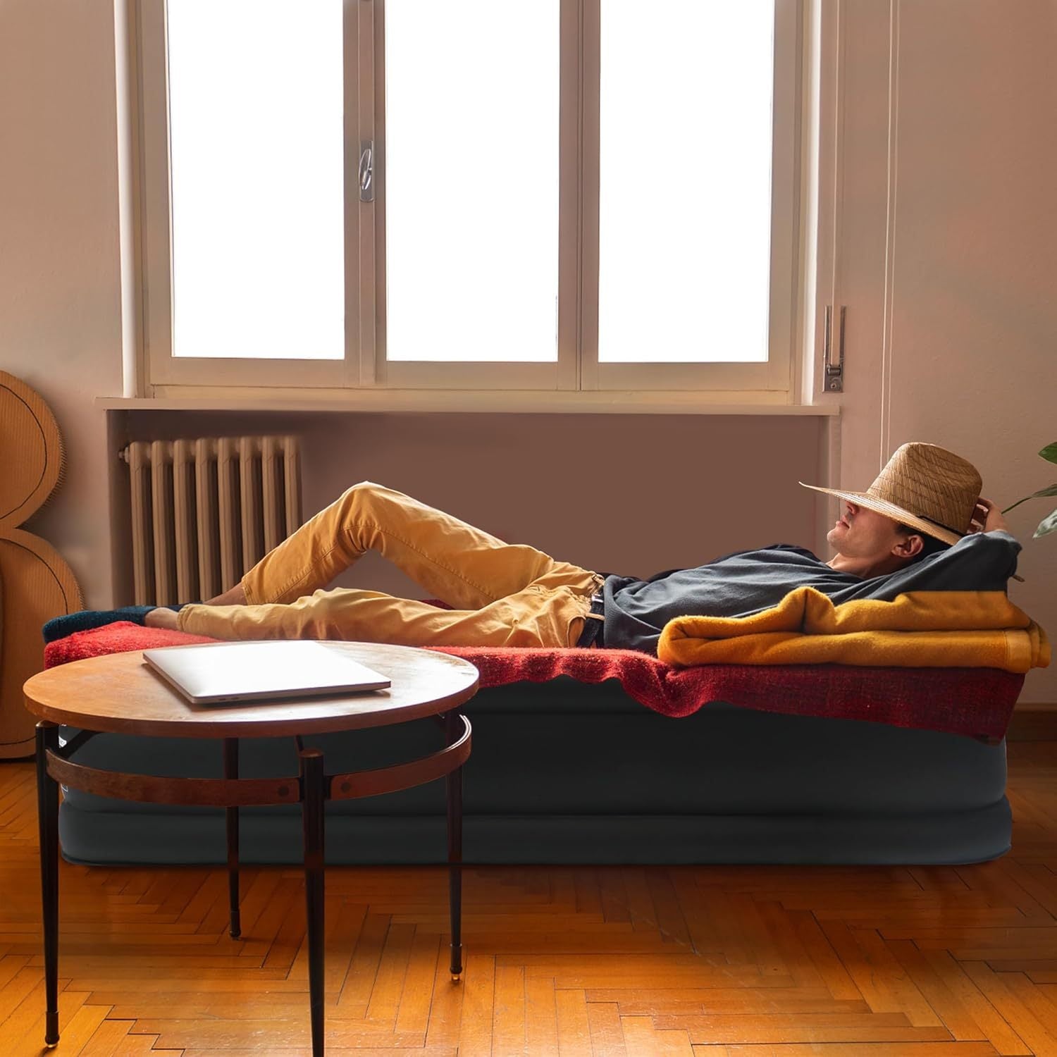 Matelas Gonflable Lit à Air Auto-Gonflant 187X90Cm/195X152Cm avec Pompe et Sac Intégrés, Lit d'Invité Portable pour Camping et Usage Intérieur