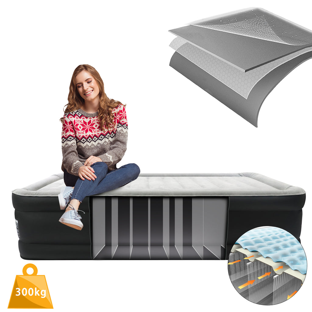 Matelas Gonflable Lit à Air Auto-Gonflant 187X90Cm/195X152Cm avec Pompe et Sac Intégrés, Lit d'Invité Portable pour Camping et Usage Intérieur