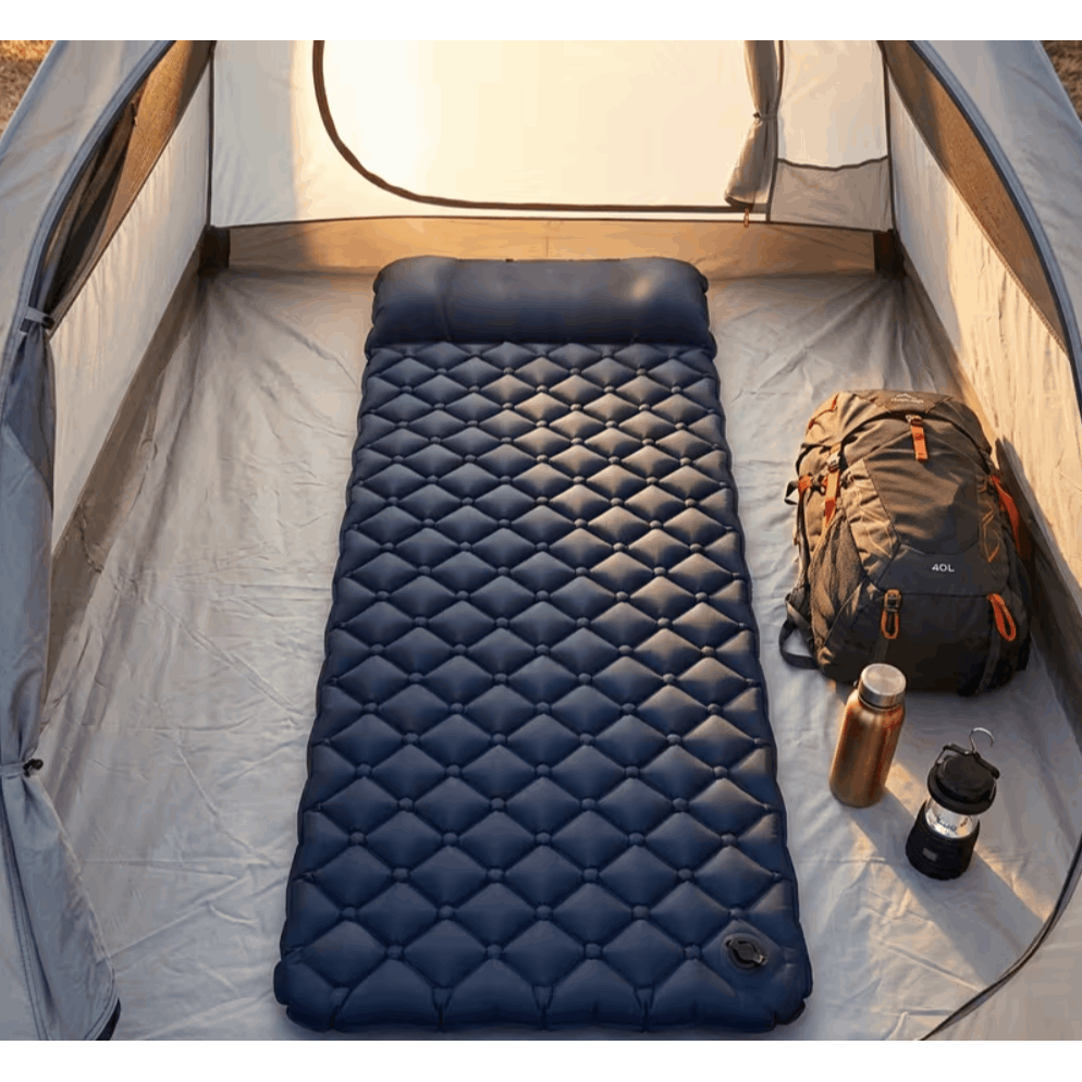 Matelas Gonflable Simple Touristique TOUROIST 190X58X5Cm XXL. Matelas Gonflable et de Camping Léger Karimata en Bleu Marine. Matelas de Camping Durable avec Garnissage Ergonomique en losange. Matelas Gonflable Simple pour Tente avec Oreiller Profilé. Mate