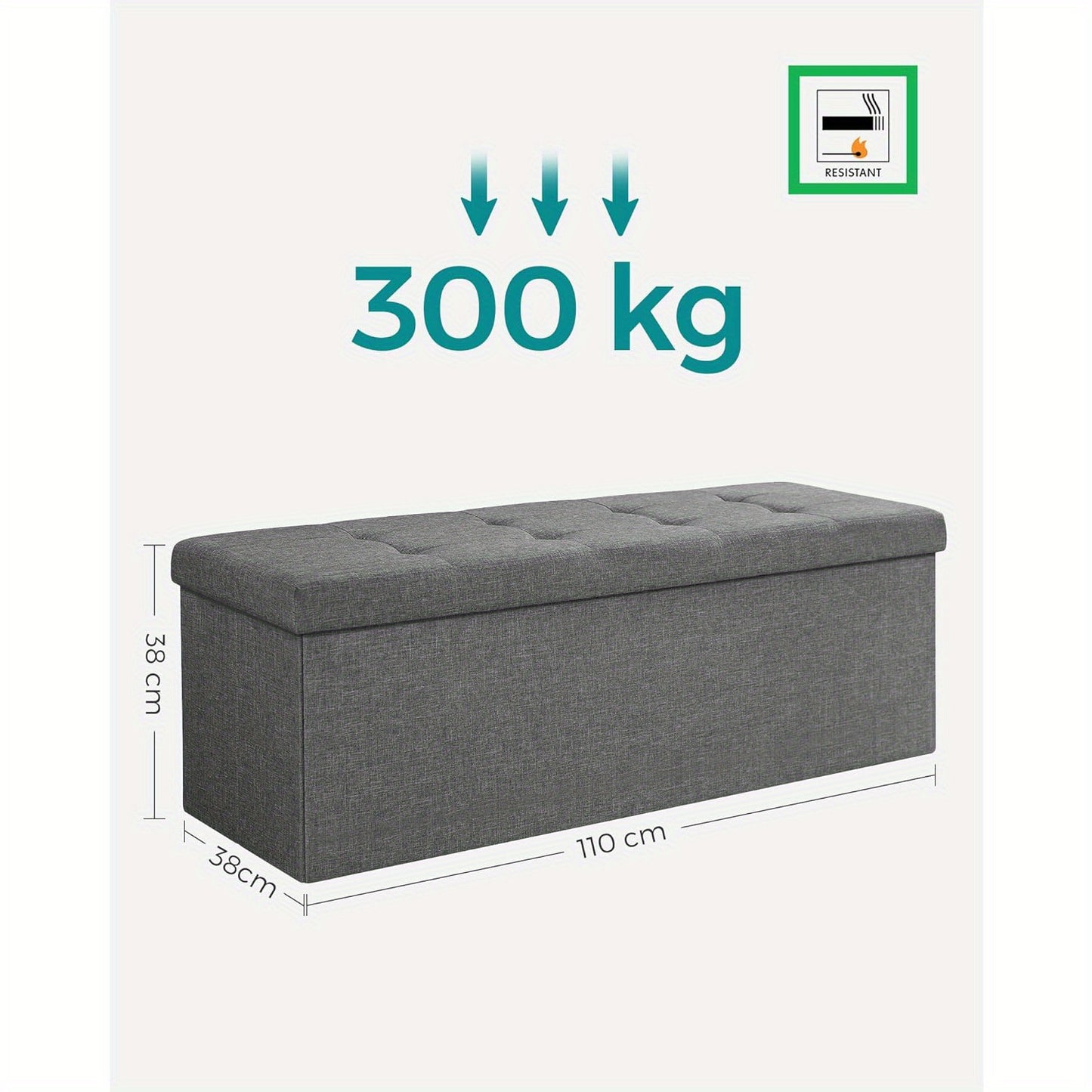 Coussin de rangement, Banc pliable rembourré, Coffre avec couvercle, Capacité de 120L, Supporte jusqu'à 300 kg, pour chambre à coucher, couloir, salon