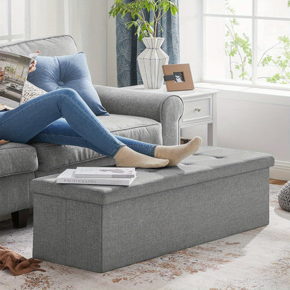Coussin de rangement, Banc pliable rembourré, Coffre avec couvercle, Capacité de 120L, Supporte jusqu'à 300 kg, pour chambre à coucher, couloir, salon