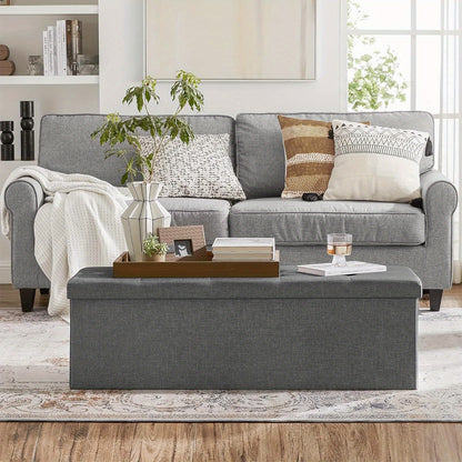 Coussin de rangement, Banc pliable rembourré, Coffre avec couvercle, Capacité de 120L, Supporte jusqu'à 300 kg, pour chambre à coucher, couloir, salon