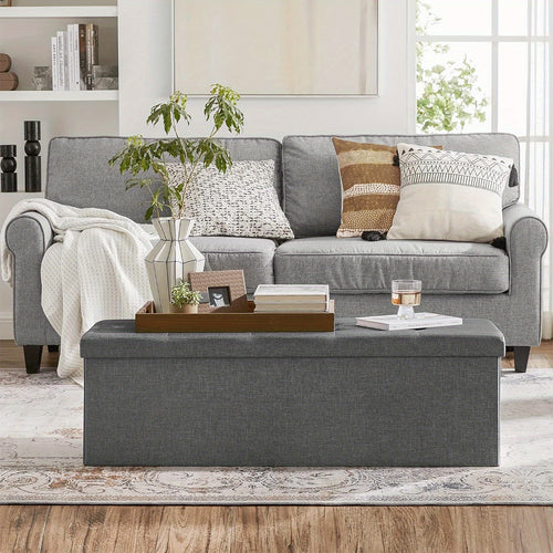 Coussin de rangement, Banc pliable rembourré, Coffre avec couvercle, Capacité de 120L, Supporte jusqu'à 300 kg, pour chambre à coucher, couloir, salon