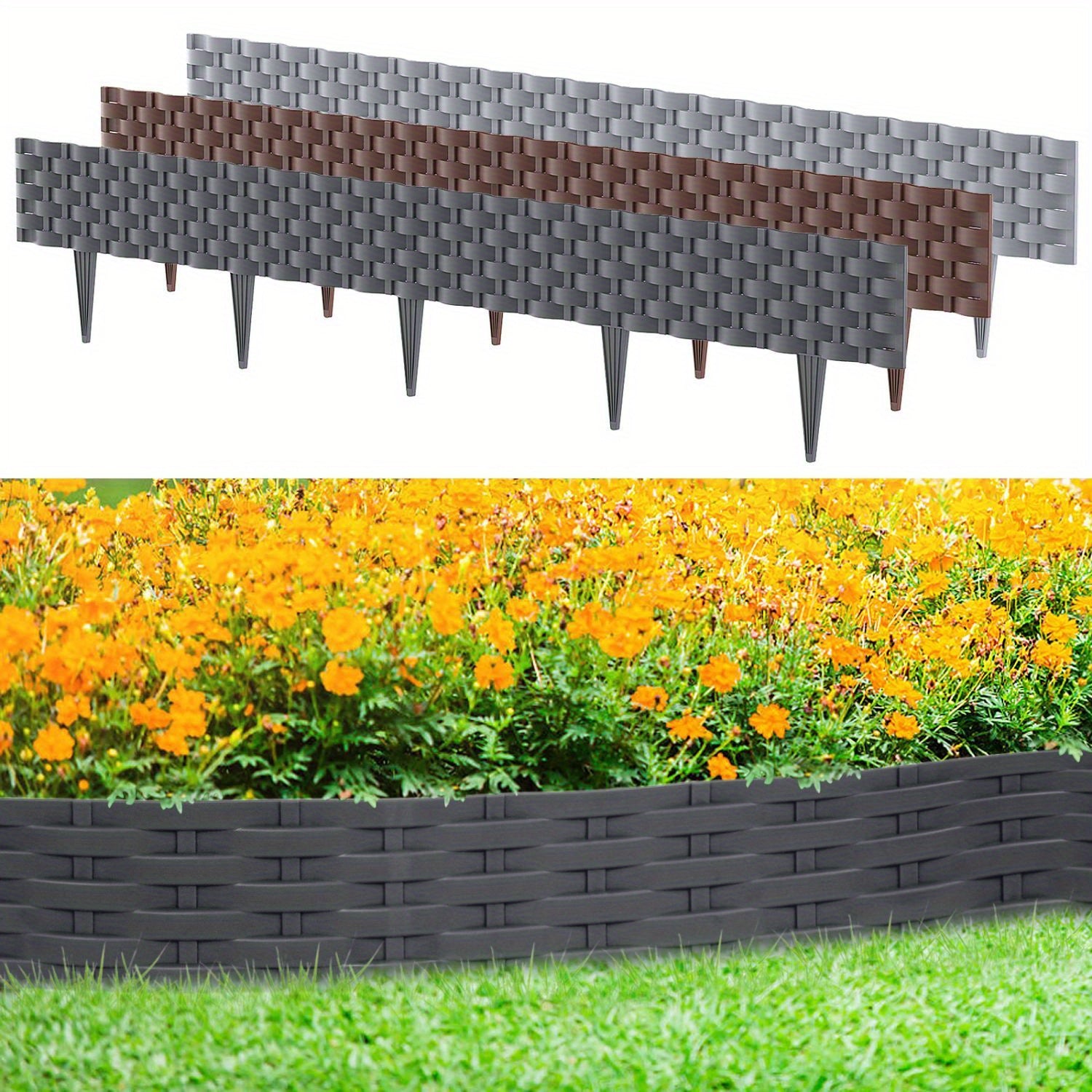 Bordure de pelouse en plastique aspect rotin Homelive 5/10 m, bordure de parterre aspect rotin, bordure de tonte pliable et flexible pour jardin