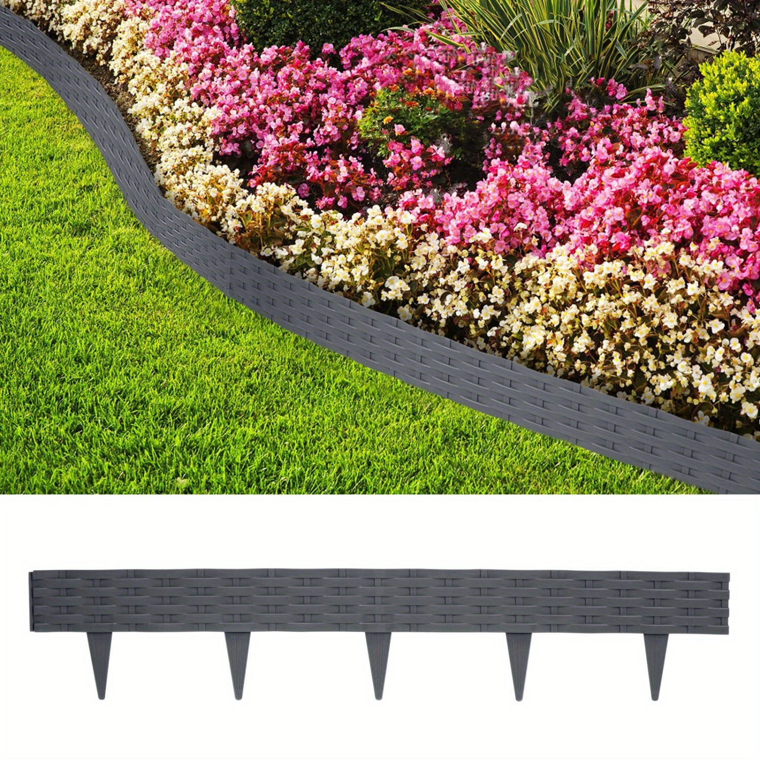 Bordure de pelouse en plastique aspect rotin Homelive 5/10 m, bordure de parterre aspect rotin, bordure de tonte pliable et flexible pour jardin
