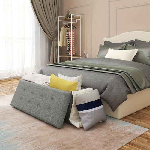 Banc Avec Espace de Rangement 110cm, Poitrine Avec Espace de Rangement 118L Pliable, Siège Poitrine Boîte de Rangement Boîte de Rangement Pliable, Lit Banc Chambre, Chargement Jusqu'à 300 Kg
