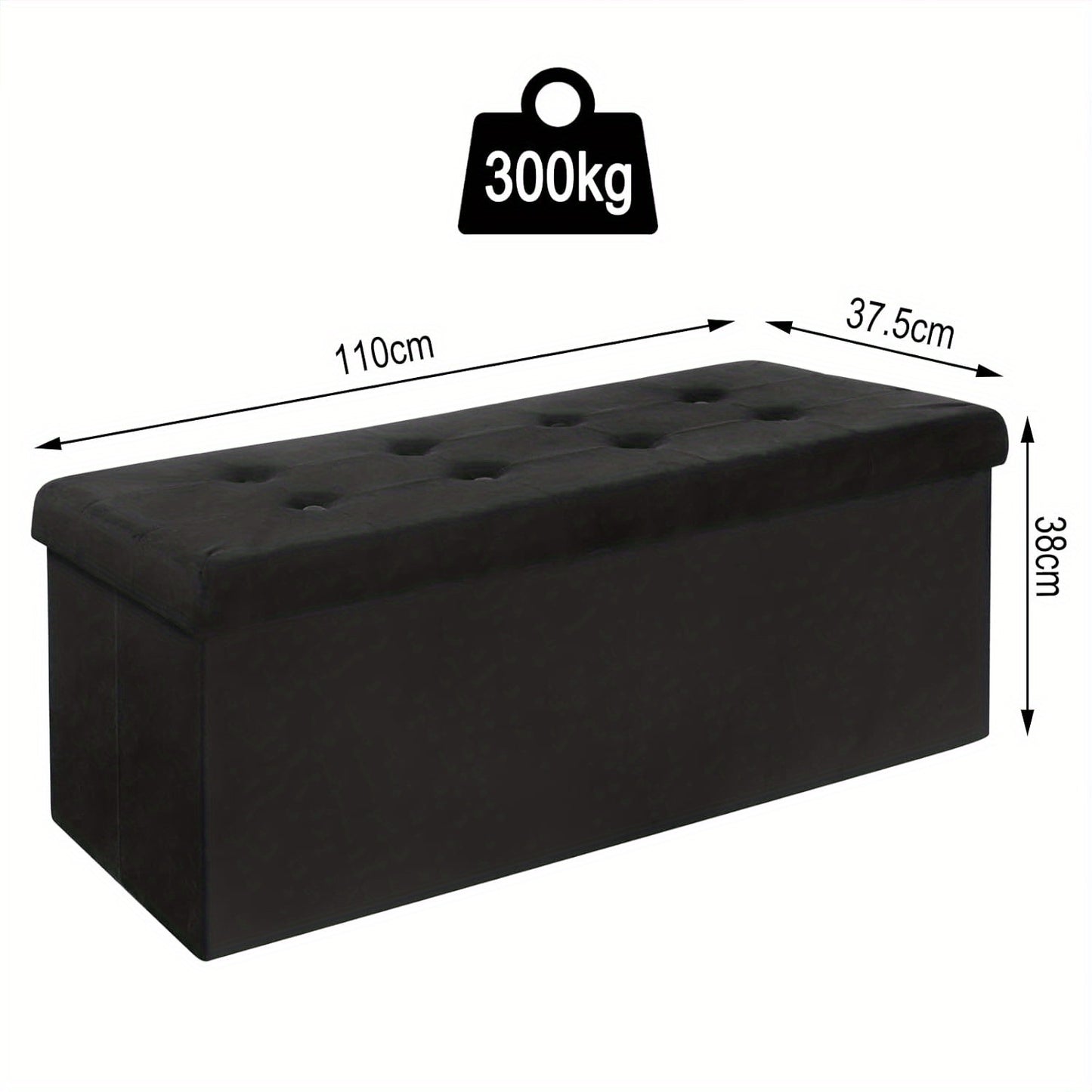 Banc Avec Espace de Rangement 110cm, Poitrine Avec Espace de Rangement 118L Pliable, Siège Poitrine Boîte de Rangement Boîte de Rangement Pliable, Lit Banc Chambre, Chargement Jusqu'à 300 Kg