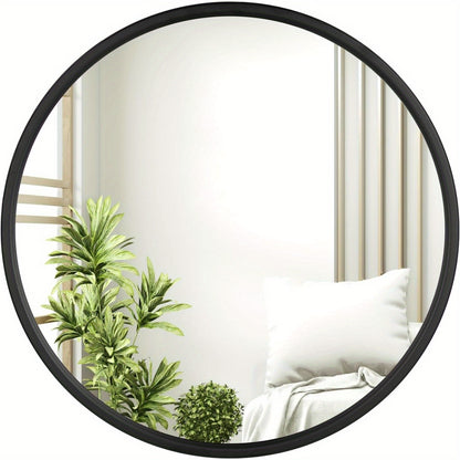 Miroir Mural Rond, Miroir Rond, Miroir Suspendu Moderne Pour Salle de Bain, Chambre à Coucher, Salon, Couloir, Miroir de Vanité Décoratif en Verre, Métal, Crochet en MDF