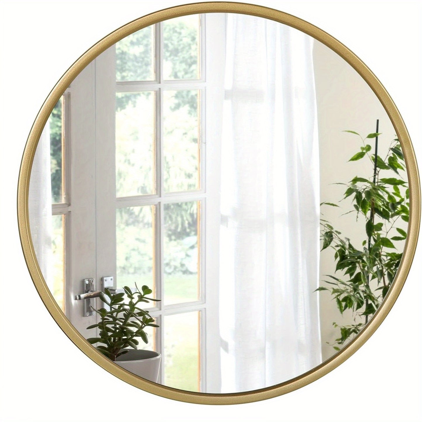 Miroir Mural Rond, Miroir Rond, Miroir Suspendu Moderne Pour Salle de Bain, Chambre à Coucher, Salon, Couloir, Miroir de Vanité Décoratif en Verre, Métal, Crochet en MDF
