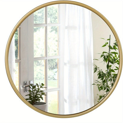 Miroir Mural Rond, Miroir Rond, Miroir Suspendu Moderne Pour Salle de Bain, Chambre à Coucher, Salon, Couloir, Miroir de Vanité Décoratif en Verre, Métal, Crochet en MDF
