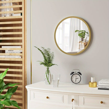 Miroir Mural Rond, Miroir Rond, Miroir Suspendu Moderne Pour Salle de Bain, Chambre à Coucher, Salon, Couloir, Miroir de Vanité Décoratif en Verre, Métal, Crochet en MDF