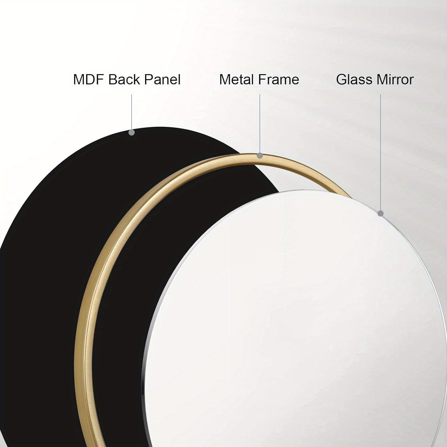Miroir Mural Rond, Miroir Rond, Miroir Suspendu Moderne Pour Salle de Bain, Chambre à Coucher, Salon, Couloir, Miroir de Vanité Décoratif en Verre, Métal, Crochet en MDF