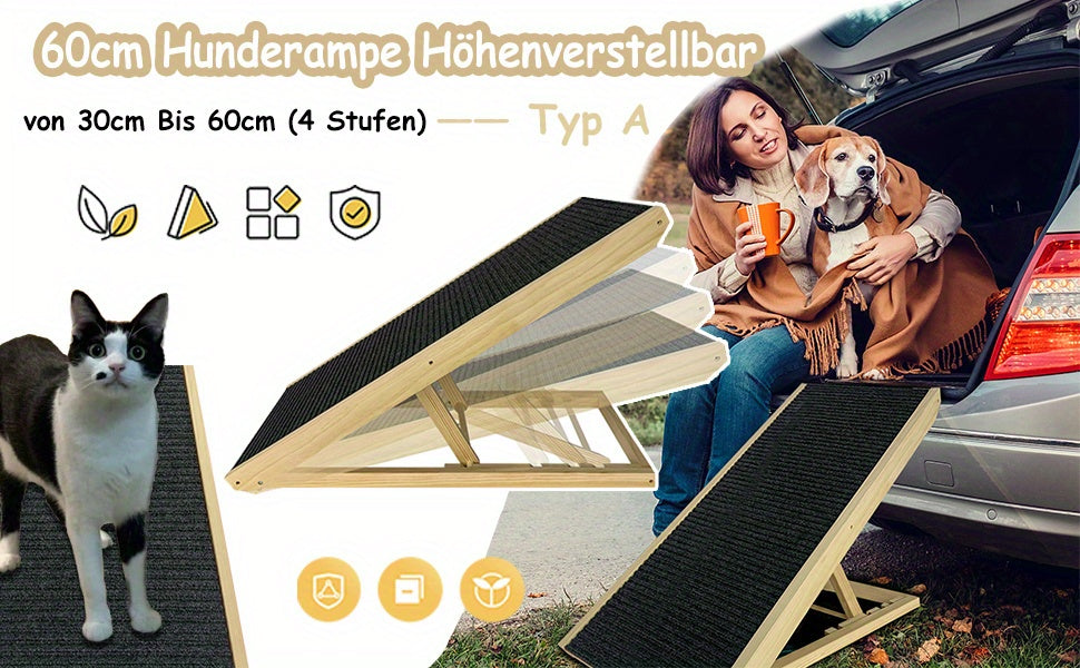 Rampe pour chien 60 cm, rampe pour chat, rampe pliante, rampe pour animaux de compagnie à hauteur réglable, escaliers réglables pour chiens de petite taille et chats, antidérapante, capacité de charge jusqu'à 100 kg