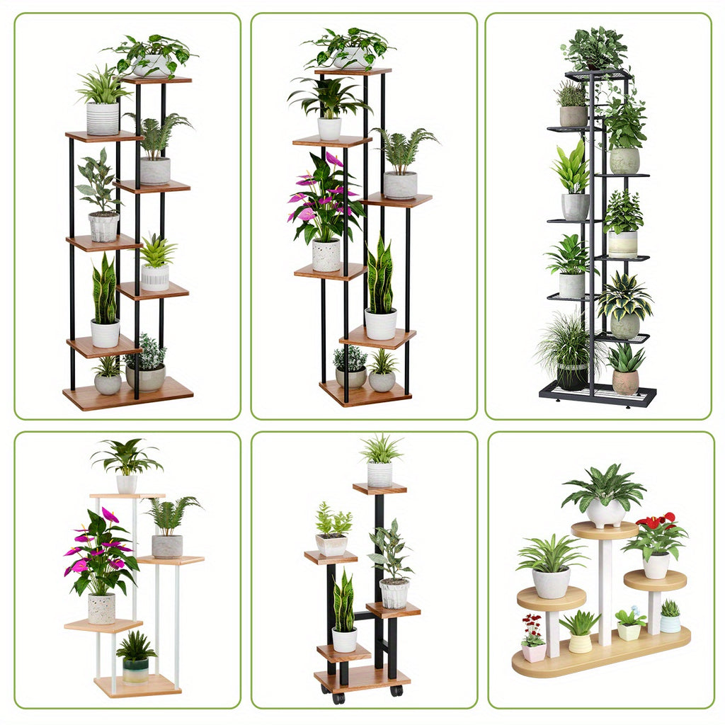 Étagères hautes en bois avec 4, 5, 6 ou 7 niveaux, supports métalliques pour intérieur, étagères multi-niveaux pour plantes, présentoirs pour pots de fleurs et organisateurs de rangement de jardin pour cours, salons et balcons
